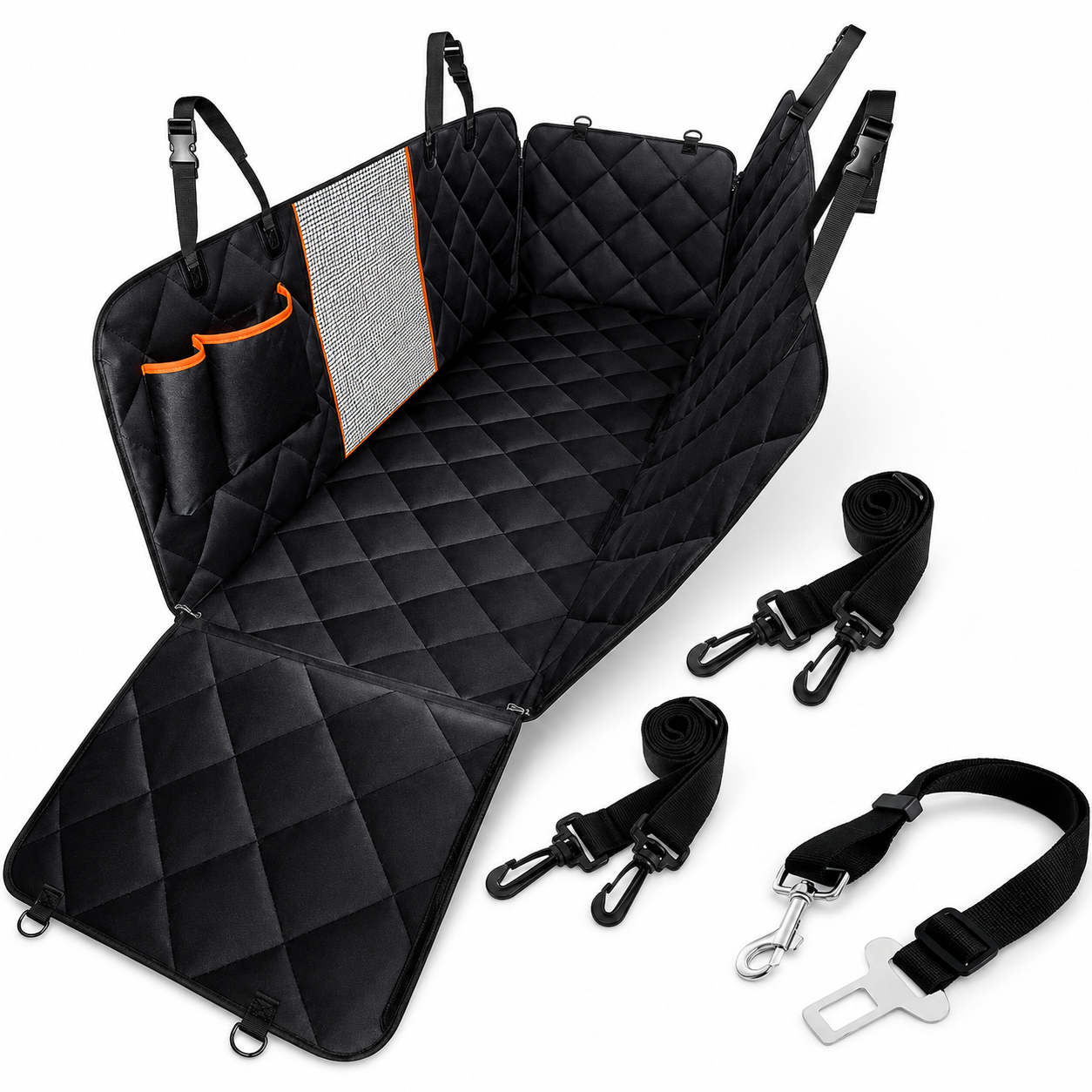Capa de Proteção para Banco Traseiro Pets - Preto com Borda Laranja